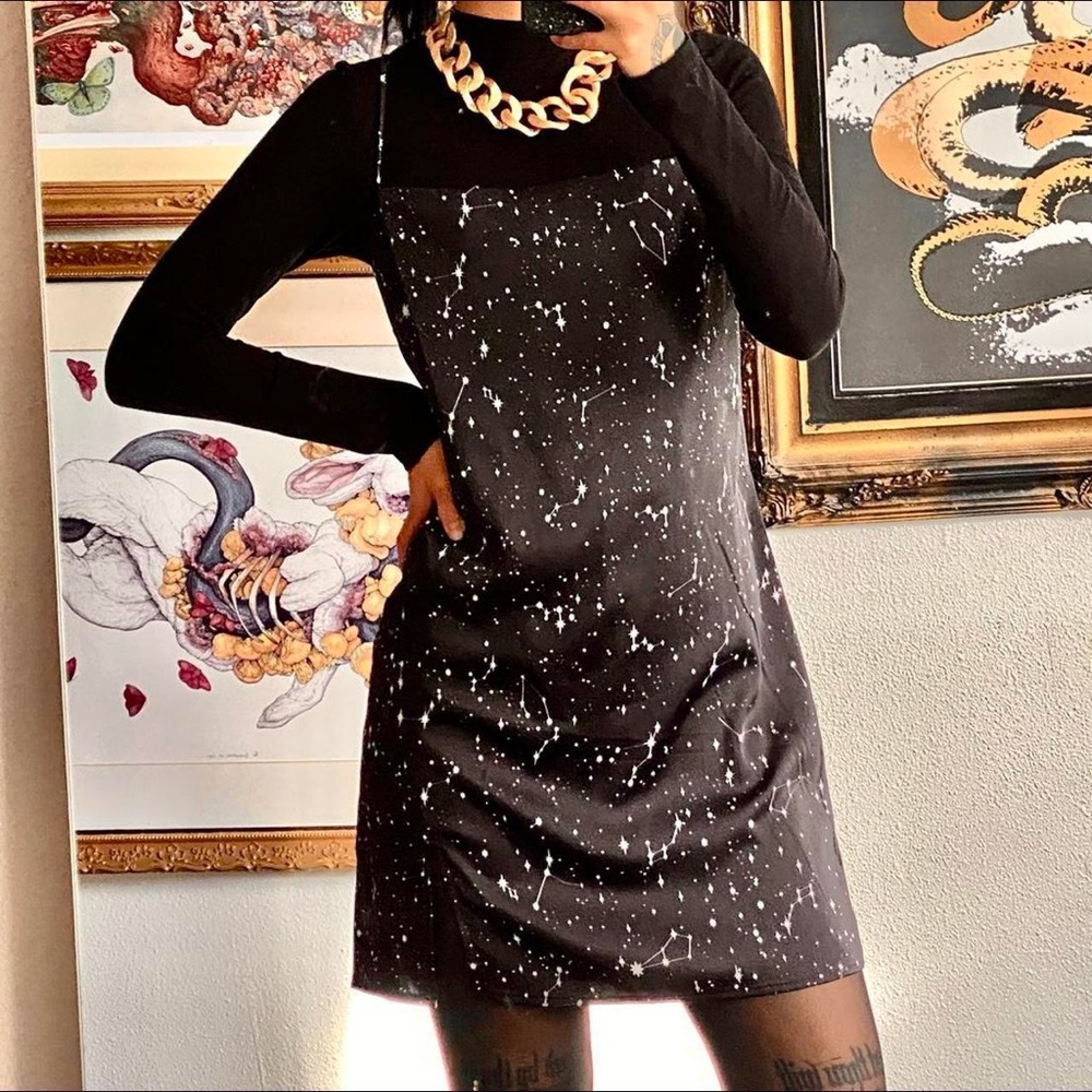 GARAGE black and white constellation star satin slip dress EXTRA SMALL.